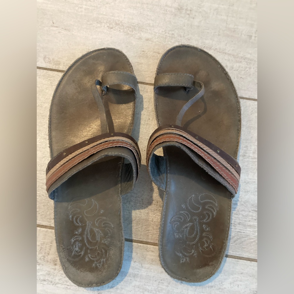 Olukai Leather Grey Sandals